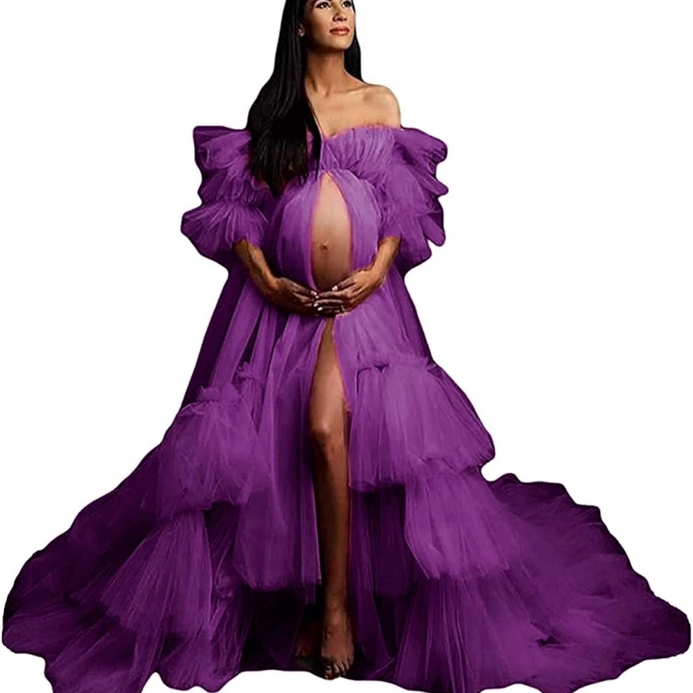 Elegant Purple Off-Shoulder Maternity Robe